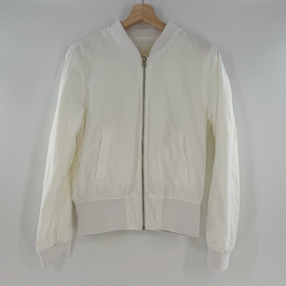 Anthropologie HEI HEI Satin Journey Bomber White Size Small